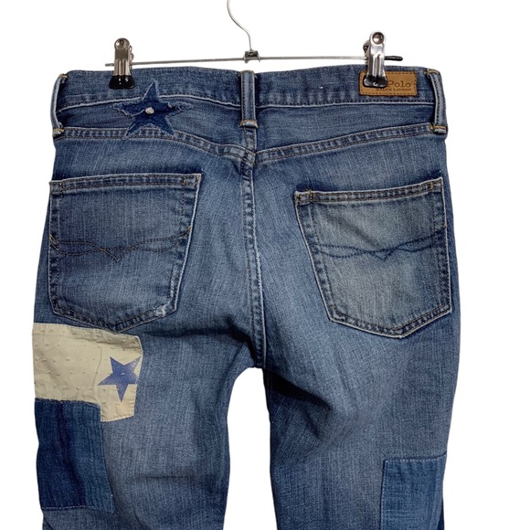 POLO RALPH LAUREN WAVERLY PATCHWORK STRAIGHT CROPPED BLUE DENIM JEANS - Picture 12 of 16